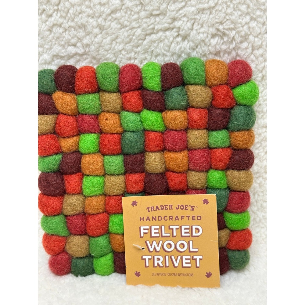 Trader Joe's Felted Wool Trivet Multicolor Handcrafted Nepal Square 7x7